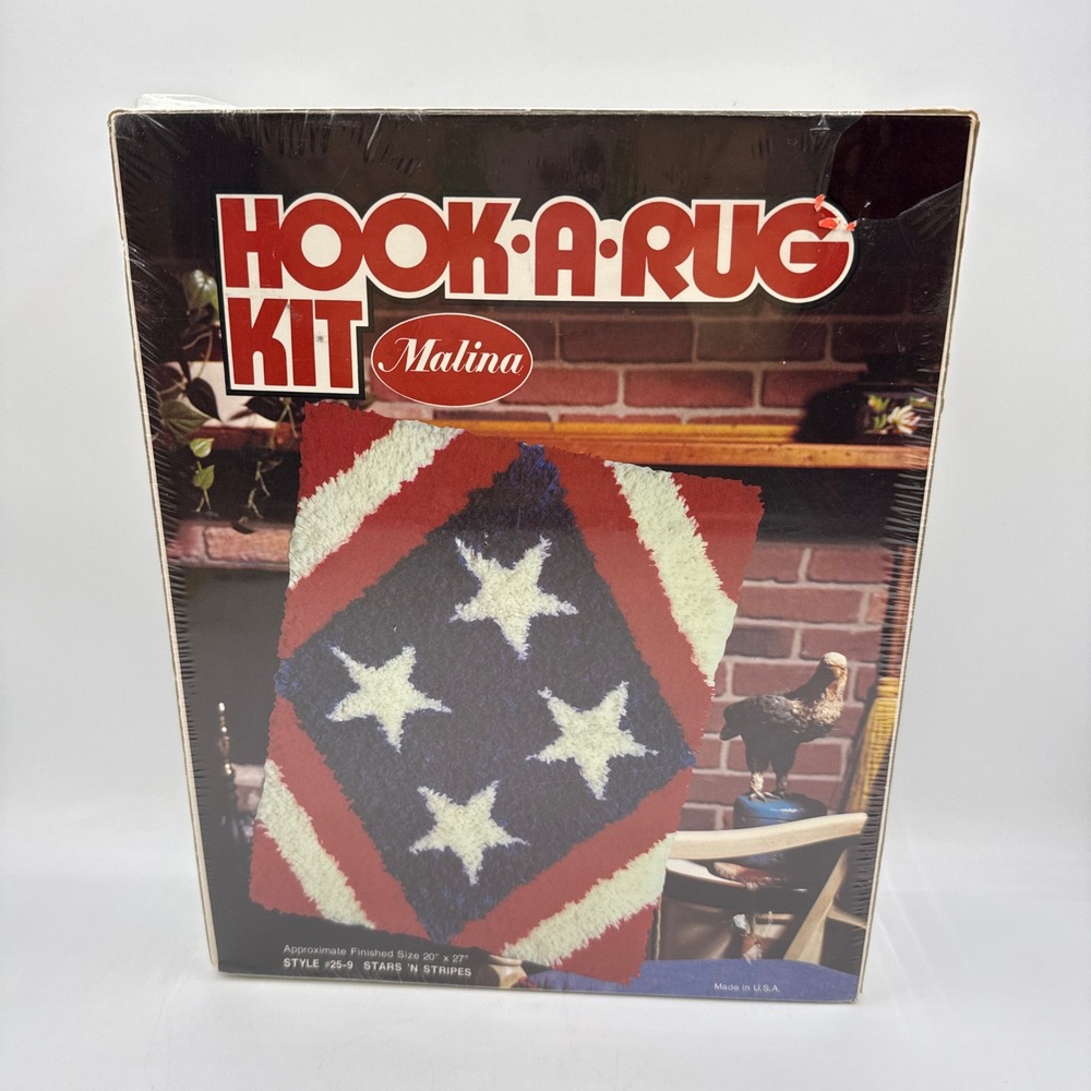 Malina Hook-A-Rug Kit Unisex OS Red White Blue Stars N Stripes Patriotic Vintage